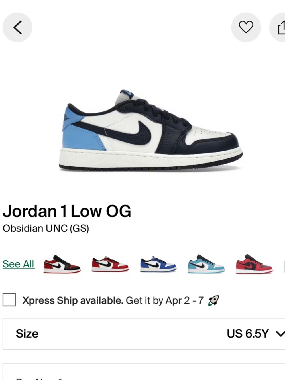 Jordan 1 Low OG GS “Obsidian UNC” Women’s Size 8 - Picture 12 of 12
